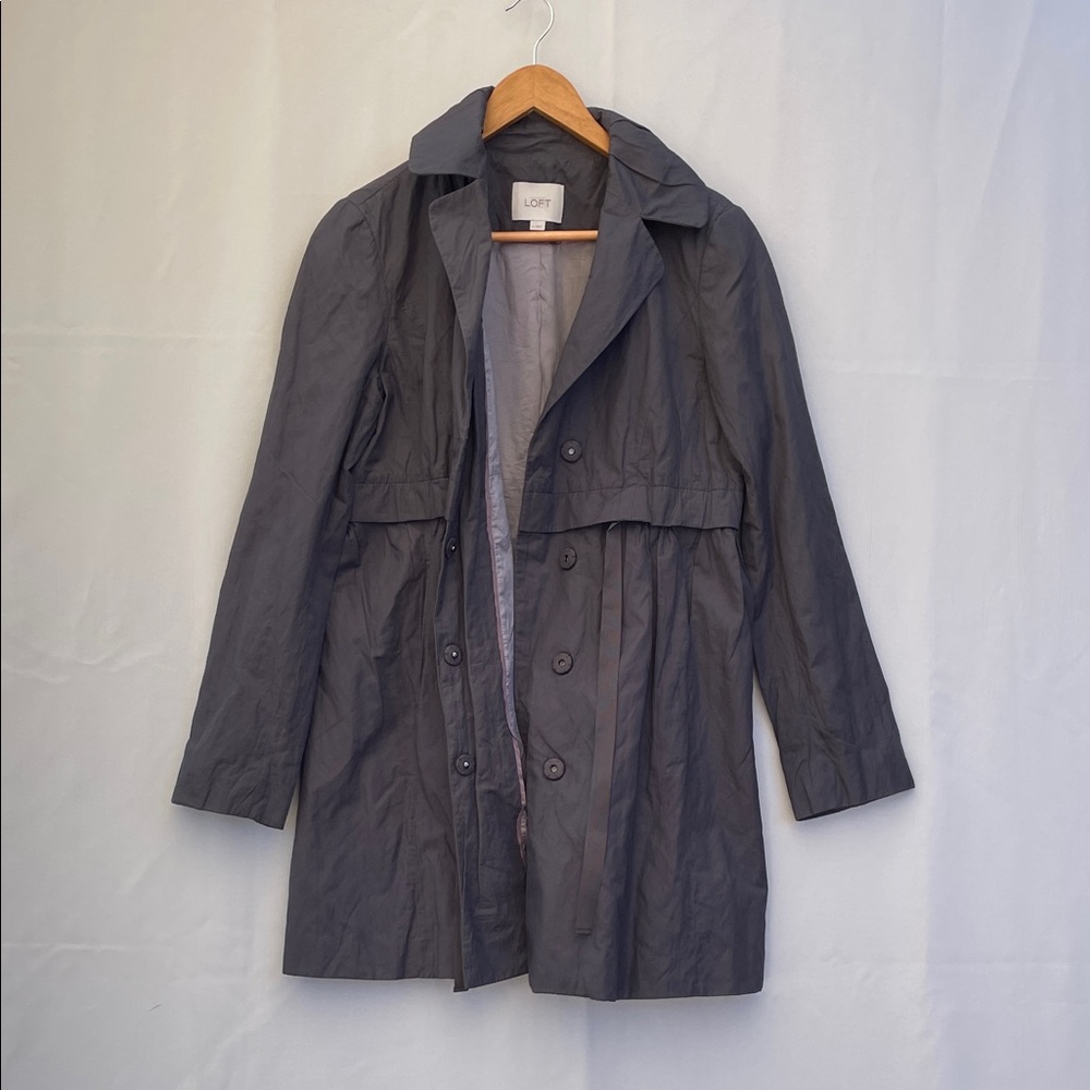 Ann Taylor LOFT‎ Trench Coat size 4, slate grey, cinched waist tie - Picture 5 of 14